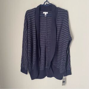 Charter Club Women’s Open Front Striped Sparkly Blue Thick Knot Sweater size L